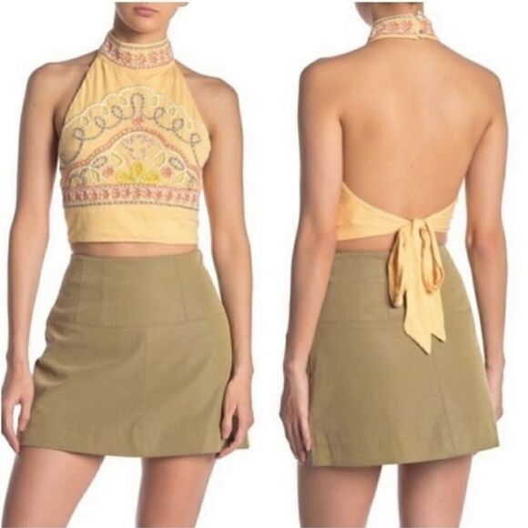 NEW FREE PEOPLE Yellow Beaded GOA Crop Top Tank - Picture 1 of 11